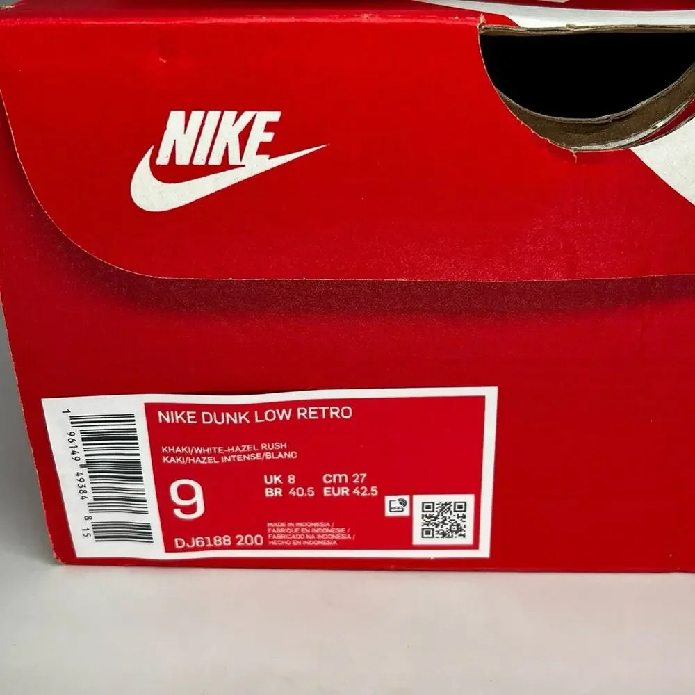 Nike Dunk Low Retro Khaki White-Hazel Rush Sneakers Mens Size 9 - Picture 8 of 8